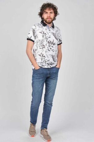 Qwerty Erkek Çiçek Desenli Slim Fit Polo Yaka T-Shirt 5452625 Siyah - 6