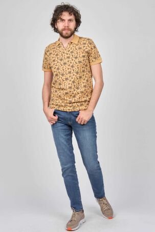 Qwerty Erkek Çiçek Desenli Slim Fit Polo Yaka T-Shirt 5452995 Hardal - 2