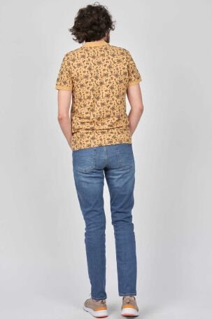 Qwerty Erkek Çiçek Desenli Slim Fit Polo Yaka T-Shirt 5452995 Hardal - 5