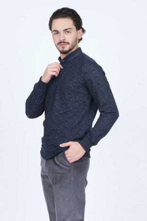 Raymons Erkek Desenli Polo Yaka Triko Sweat 6782251 Lacivert - 1