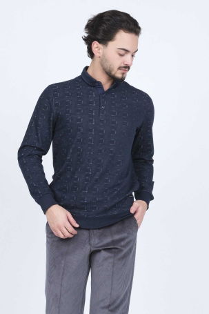 Raymons Erkek Desenli Polo Yaka Triko Sweat 6782251 Lacivert - 2