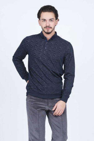 Raymons Erkek Desenli Polo Yaka Triko Sweat 6782251 Lacivert - 3