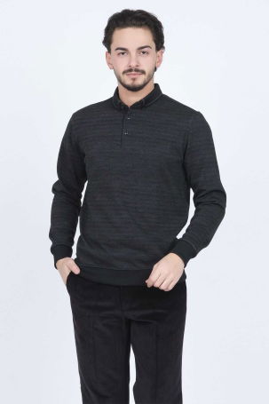 Raymons Erkek Desenli Polo Yaka Triko Sweat 6782252 Siyah - 1