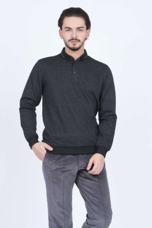 Raymons Erkek Desenli Polo Yaka Triko Sweat 6782254 Siyah - 4