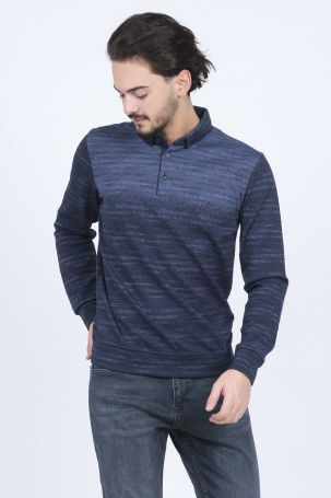 Raymons Erkek Desenli Polo Yaka Triko Sweat 6782257 Indigo - 2