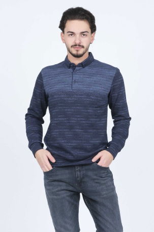 Raymons Erkek Desenli Polo Yaka Triko Sweat 6782257 Indigo - 4