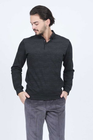 Raymons Erkek Desenli Polo Yaka Triko Sweat 6782257 Siyah - 4