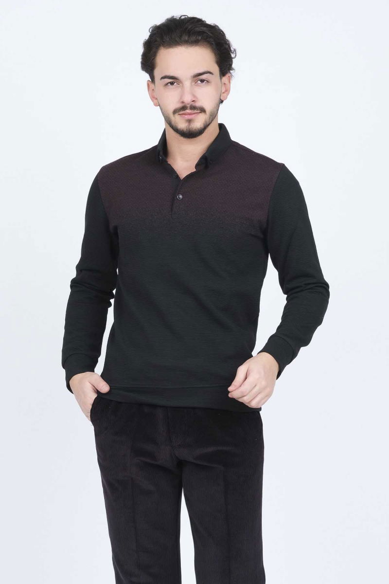 Raymons Erkek Desenli Polo Yaka Triko Sweat 6782258 Bordo - 1