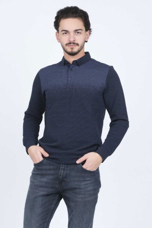 Raymons Erkek Desenli Polo Yaka Triko Sweat 6782258 Indigo - 1