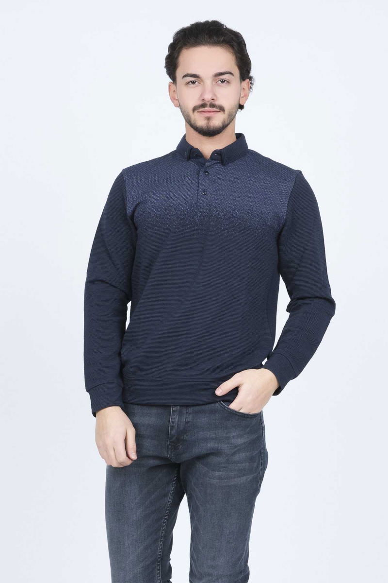 Raymons Erkek Desenli Polo Yaka Triko Sweat 6782258 Indigo - 3