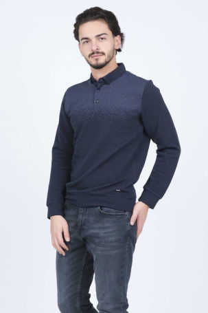 Raymons Erkek Desenli Polo Yaka Triko Sweat 6782258 Indigo - 4