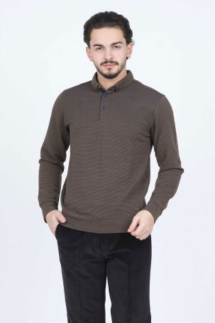 Raymons Erkek Desenli Polo Yaka Triko Sweat 6782258 Vizon 