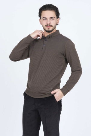 Raymons Erkek Desenli Polo Yaka Triko Sweat 6782258 Vizon - 2