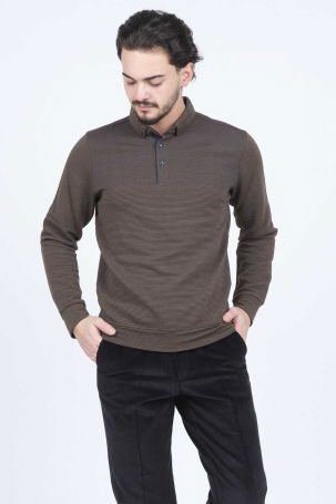 Raymons Erkek Desenli Polo Yaka Triko Sweat 6782258 Vizon - 3