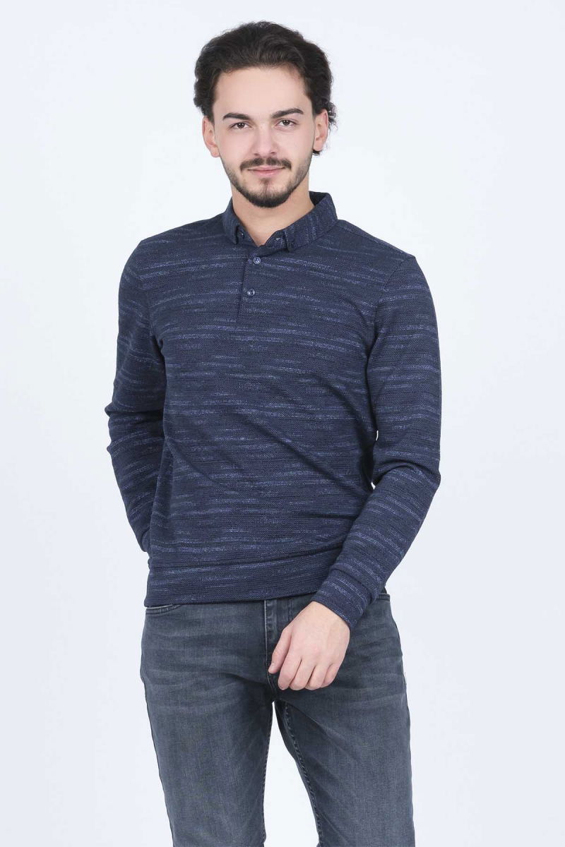 Raymons Erkek Desenli Polo Yaka Triko Sweat 6782273 Indigo - 1