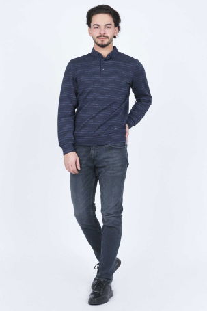 Raymons Erkek Desenli Polo Yaka Triko Sweat 6782273 Indigo - 2