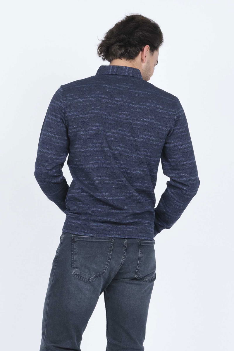 Raymons Erkek Desenli Polo Yaka Triko Sweat 6782273 Indigo - 4