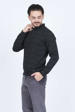 Raymons Erkek Desenli Polo Yaka Triko Sweat 6782273 Siyah - 3