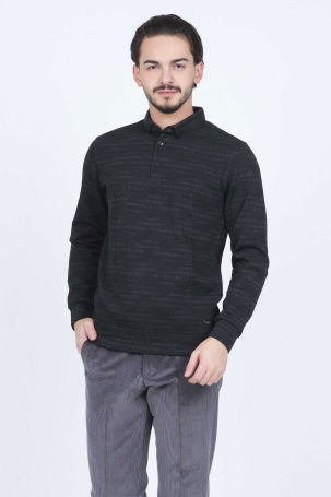 Raymons Erkek Desenli Polo Yaka Triko Sweat 6782273 Siyah - 4