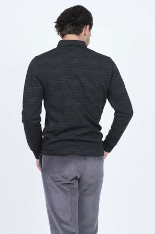 Raymons Erkek Desenli Polo Yaka Triko Sweat 6782273 Siyah - 5