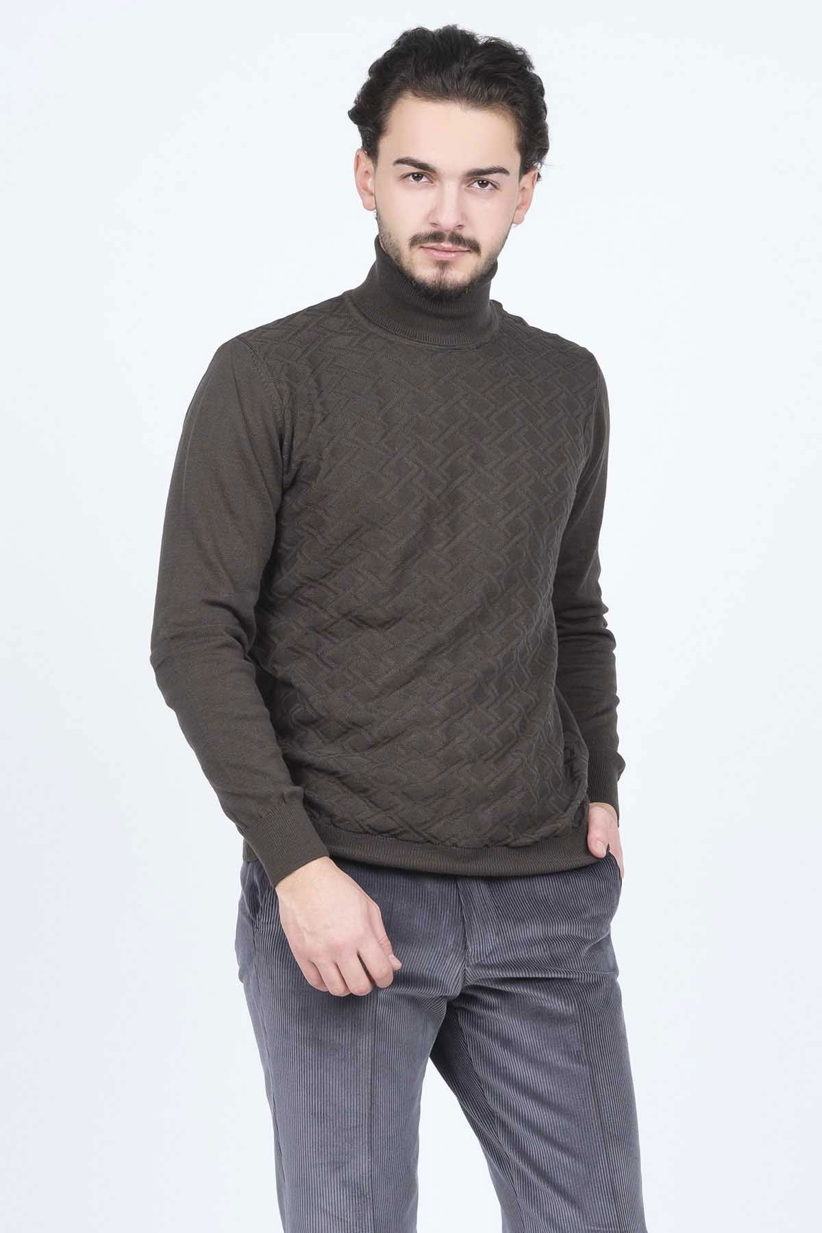 Raymons Erkek Desenli Tam Balıkçı Triko Kazak 67822507 Haki - 1