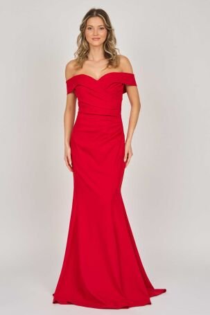 Renk Kadın Düşük Omuz Abiye Elbise 5044902 Kırmızı - 1