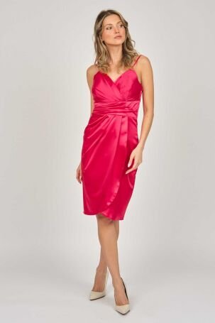 Renk Kadın Saten Askılı Abiye Elbise 5044830 Kırmızı - 3