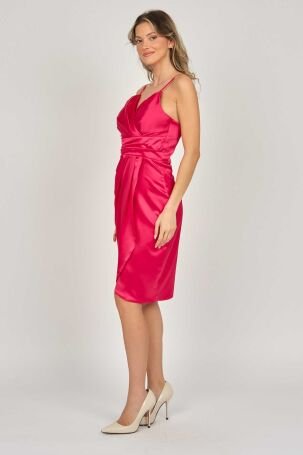 Renk Kadın Saten Askılı Abiye Elbise 5044830 Kırmızı - 2