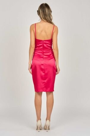 Renk Kadın Saten Askılı Abiye Elbise 5044830 Kırmızı - 4