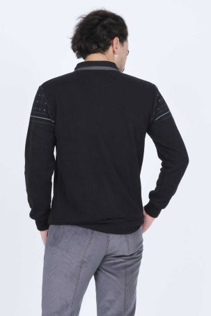 Rey Polo Erkek Desenli Polo Yaka Triko Sweat 6741254 Siyah - 4