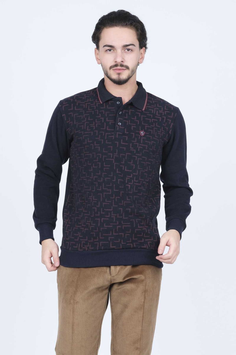 Rey Polo Erkek Desenli Polo Yaka Triko Sweat 6741256 Lacivert - 1