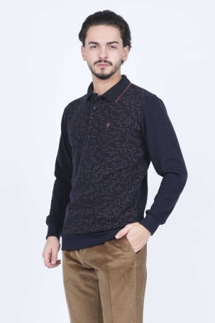 Rey Polo Erkek Desenli Polo Yaka Triko Sweat 6741256 Lacivert - 2