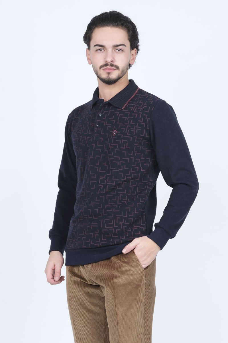 Rey Polo Erkek Desenli Polo Yaka Triko Sweat 6741256 Lacivert - 2