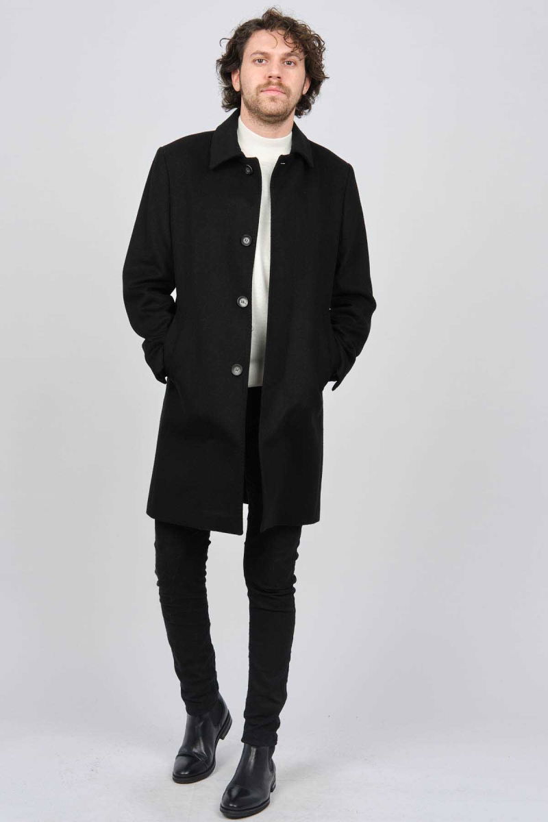 Scope Erkek Düğmeli Yaka Yün Kaban 5141001 Siyah - 2