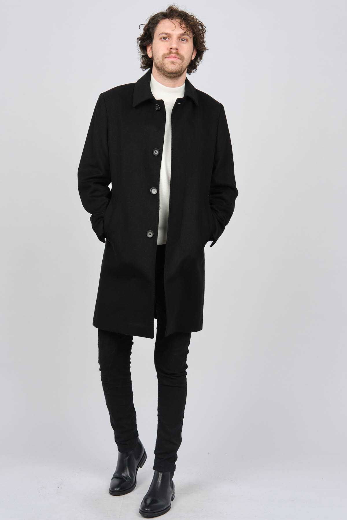 Scope Erkek Düğmeli Yaka Yün Kaban 5141001 Siyah - 2