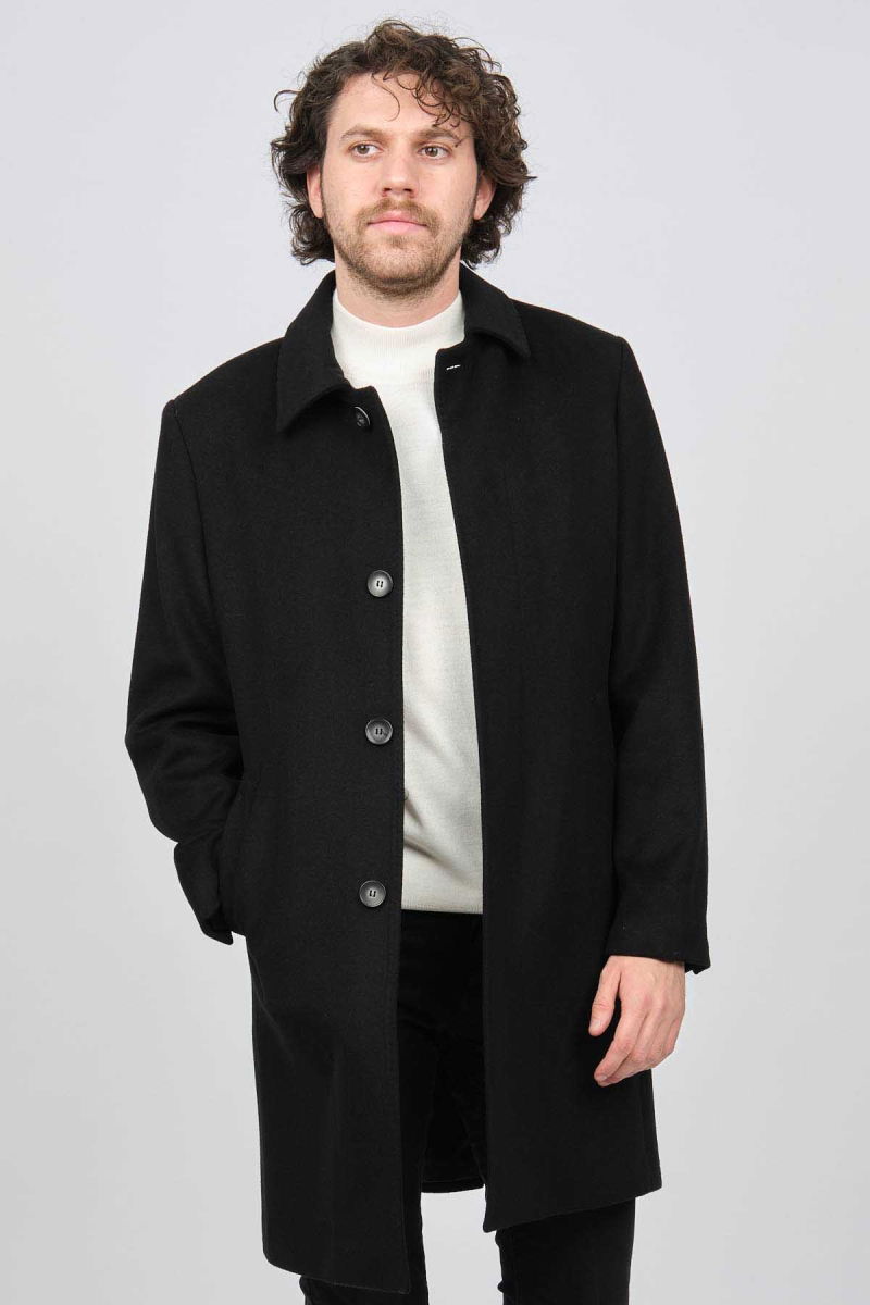 Scope Erkek Düğmeli Yaka Yün Kaban 5141001 Siyah - 3