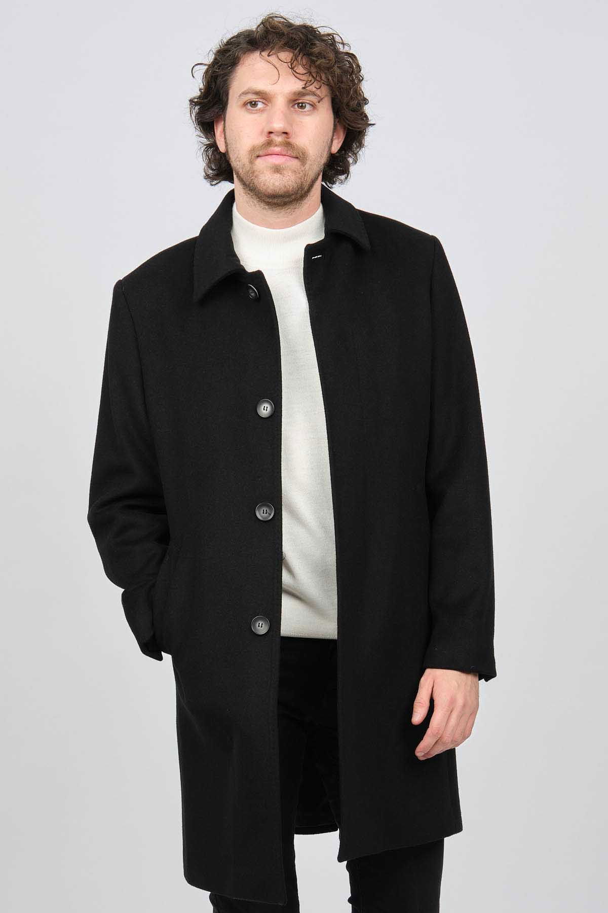 Scope Erkek Düğmeli Yaka Yün Kaban 5141001 Siyah - 3
