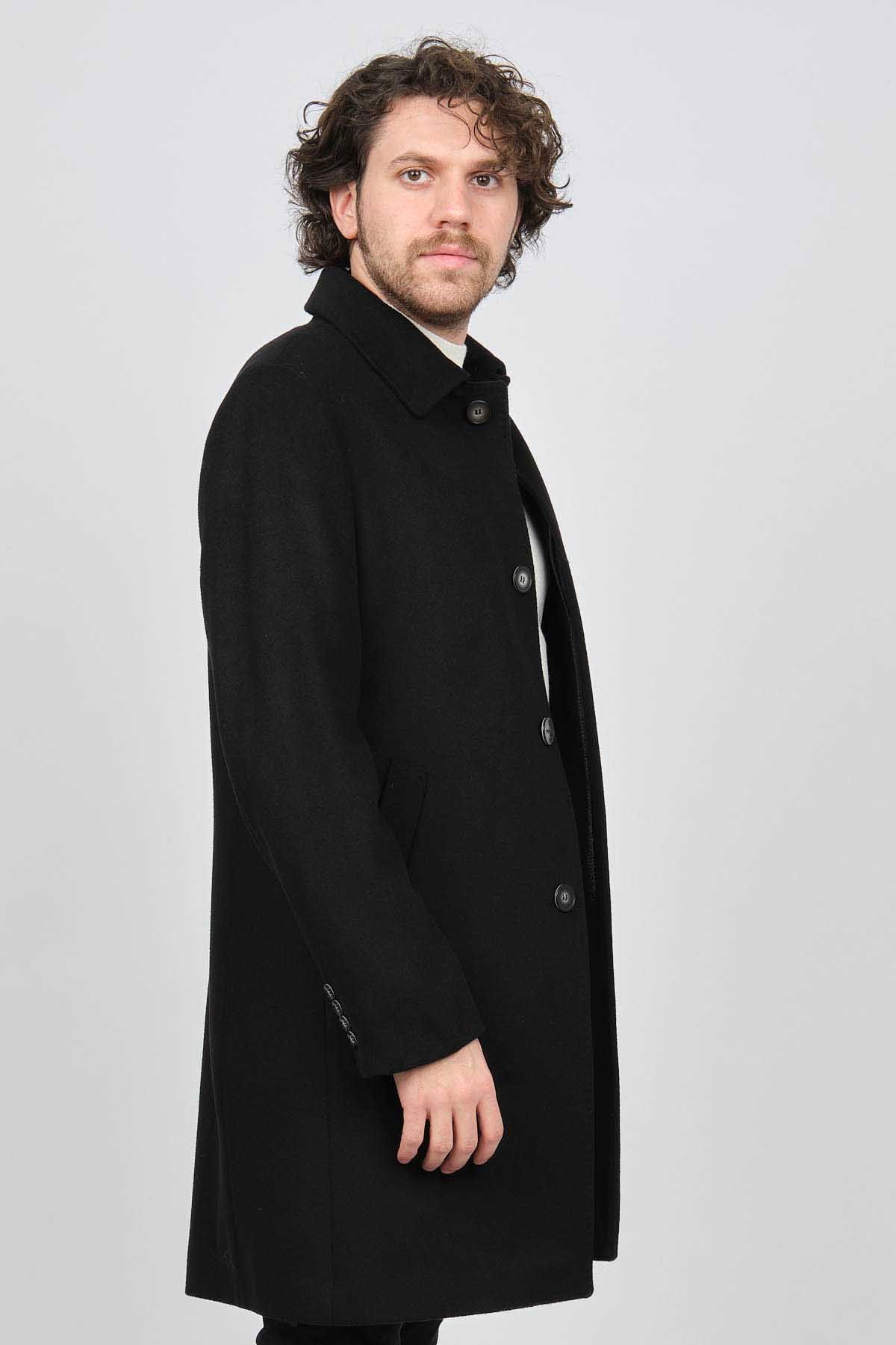 Scope Erkek Düğmeli Yaka Yün Kaban 5141001 Siyah - 6