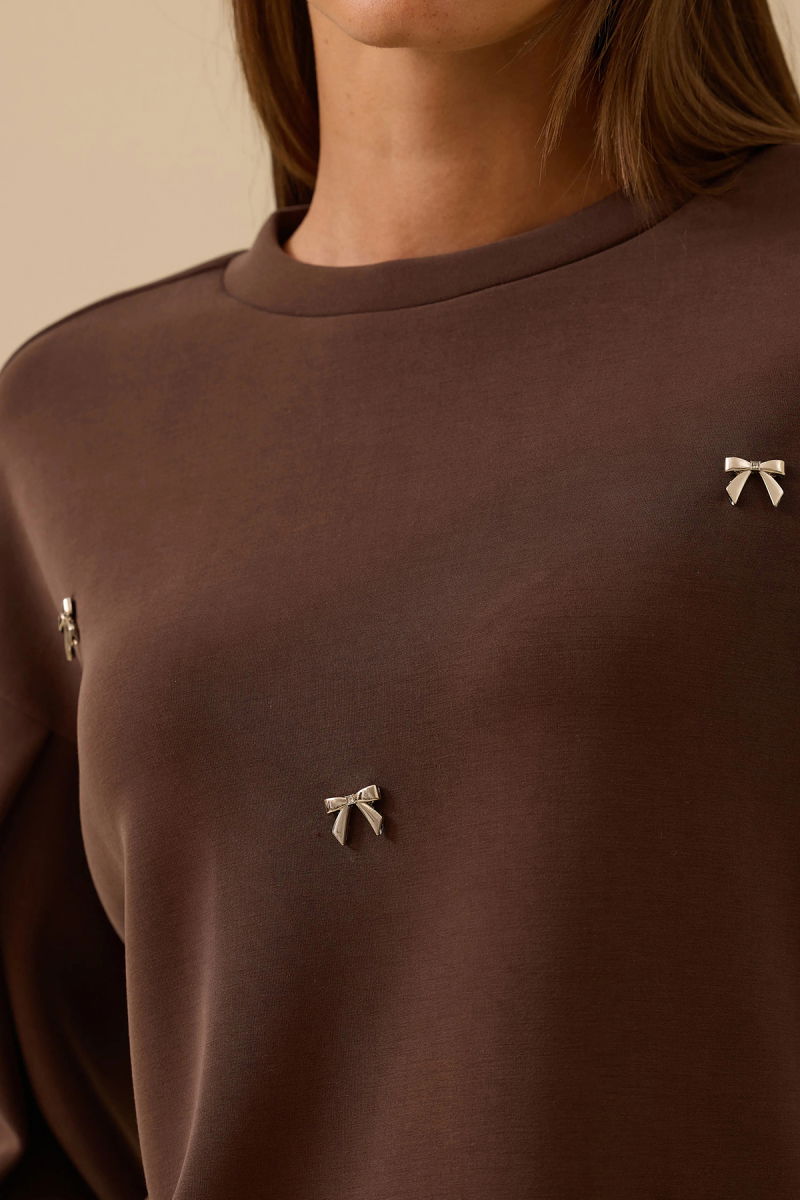 Seçil Kadın Aksesuar Detaylı Bol Kol Sweatshirt 0002 Kahverengi - 3
