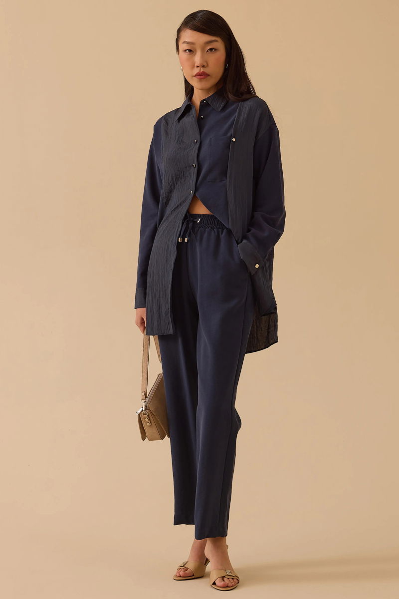 Seçil Kadın Bağcıklı Bilek Boy Pantolon 1008 Lacivert - Seçil