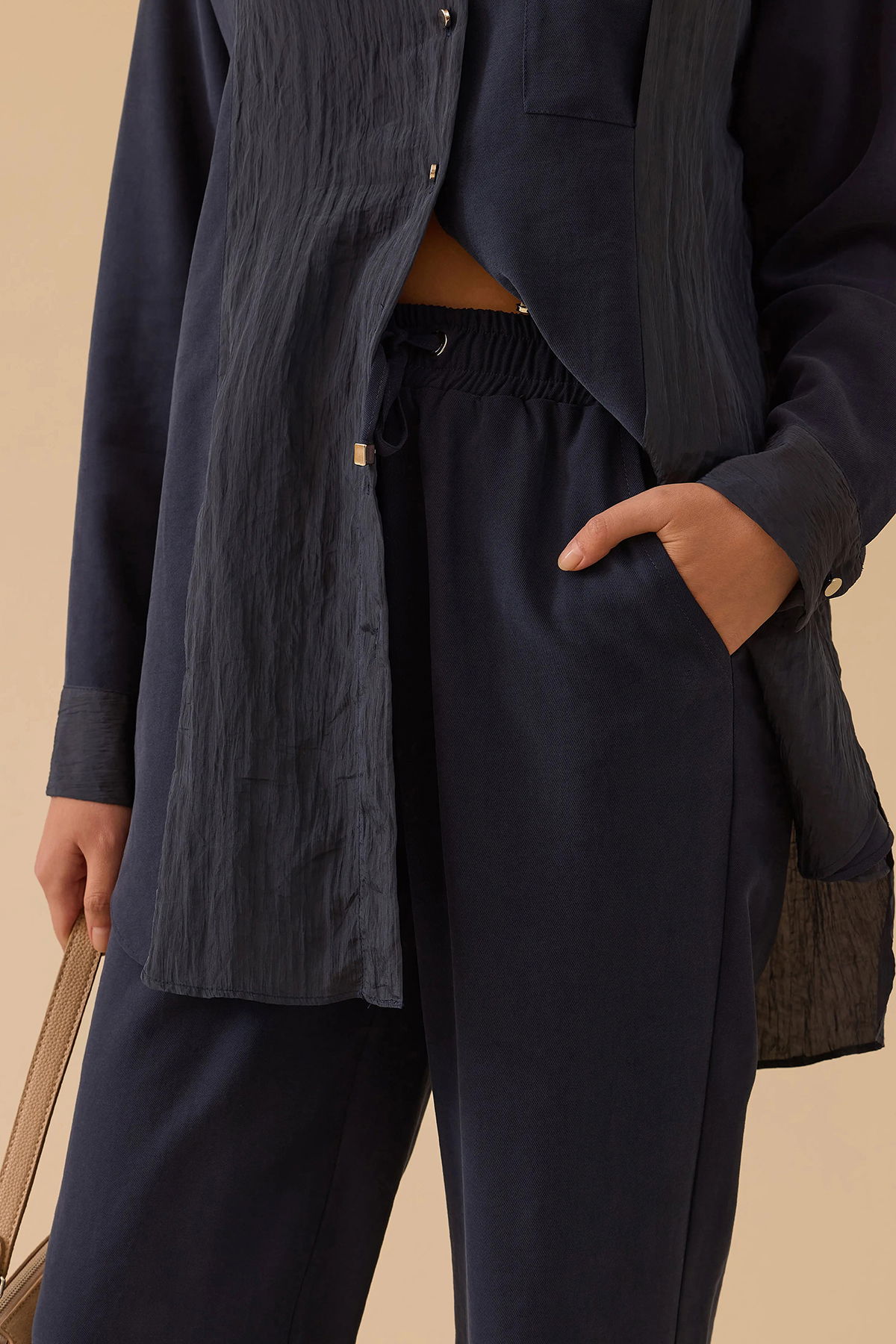 Seçil Kadın Bağcıklı Bilek Boy Pantolon 1008 Lacivert - 2