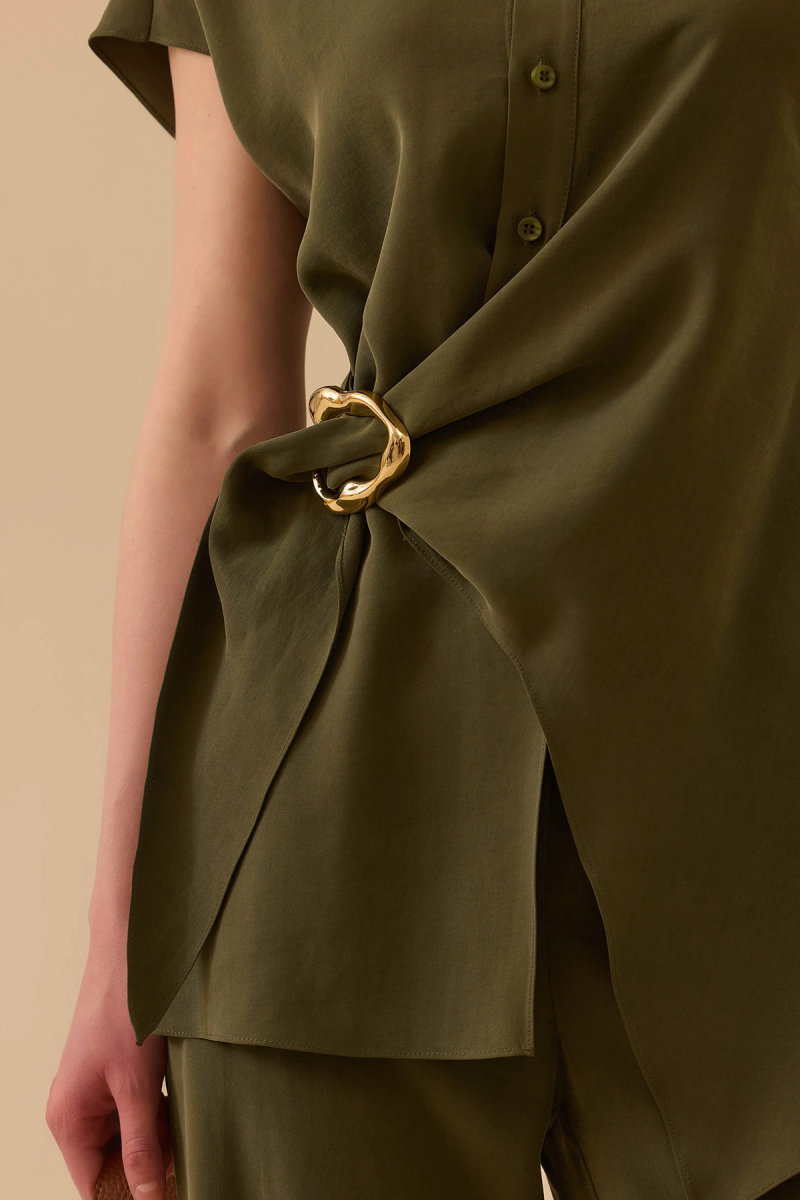 Seçil Kadın Bağlama Detaylı Tokalı Gömlek 0014 Haki - 3