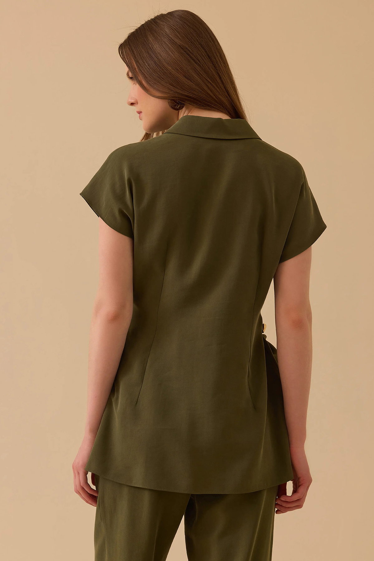 Seçil Kadın Bağlama Detaylı Tokalı Gömlek 0014 Haki - 4