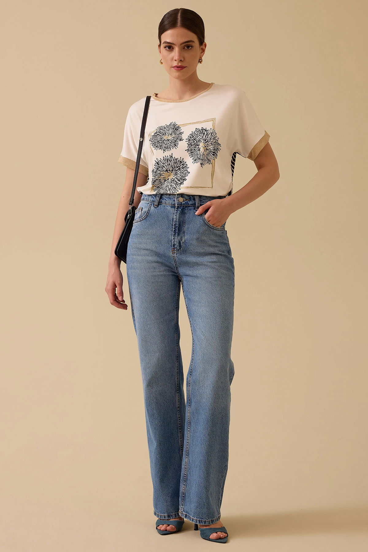 Seçil Kadın Baskılı Kısa Kollu T-Shirt 0011 Ekru - 1