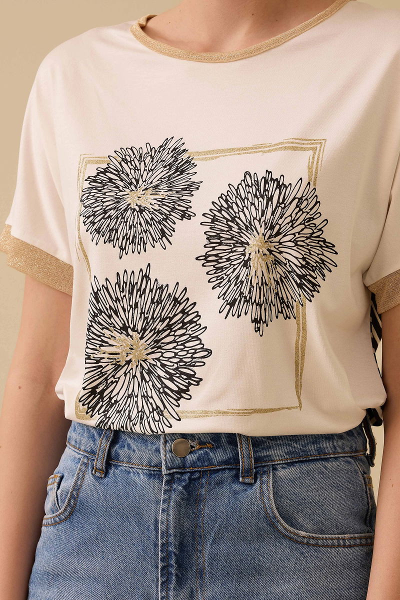 Seçil Kadın Baskılı Kısa Kollu T-Shirt 0011 Ekru - 3