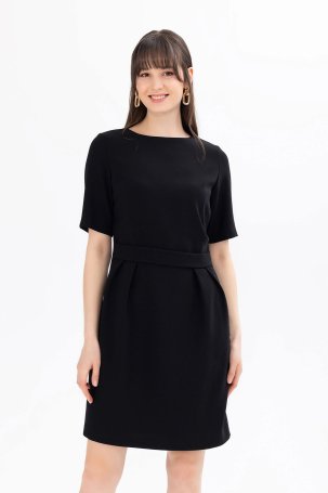 Seçil Kadın Bel Detaylı Kısa Kol Krep Kumaş Elbise 1041 Siyah - 1