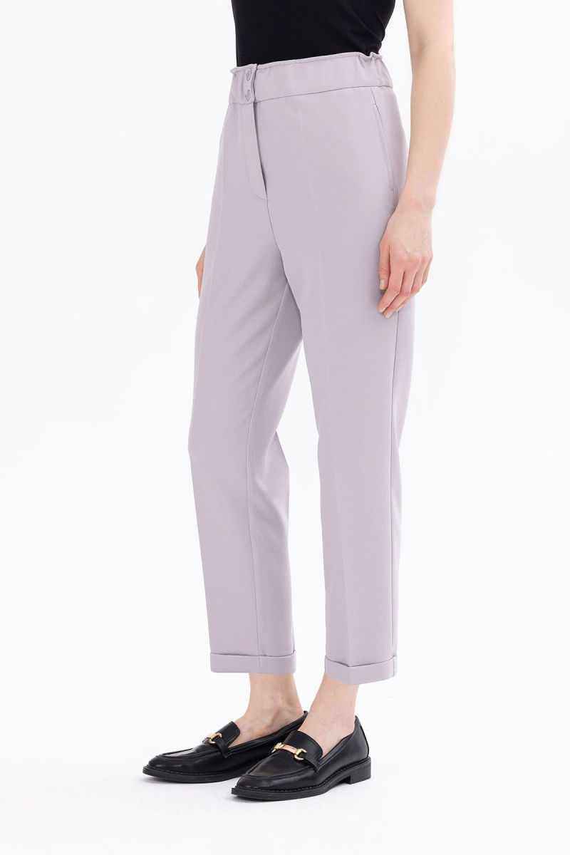 Seçil Kadın Beli Büzgülü Bilek Boy Pantolon 1023 Gri - 3