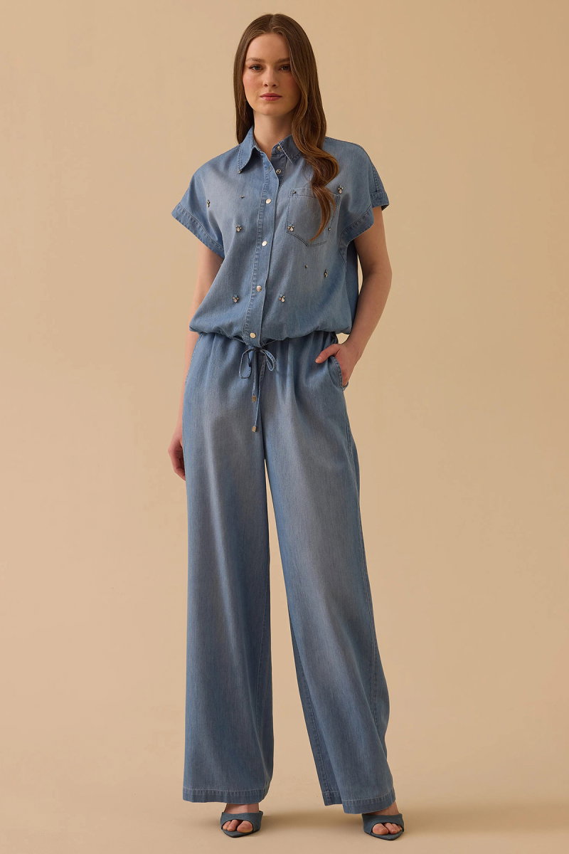 Seçil Kadın Beli Lastik Detaylı Rahat Kesim Jean 0017 Mavi - Seçil