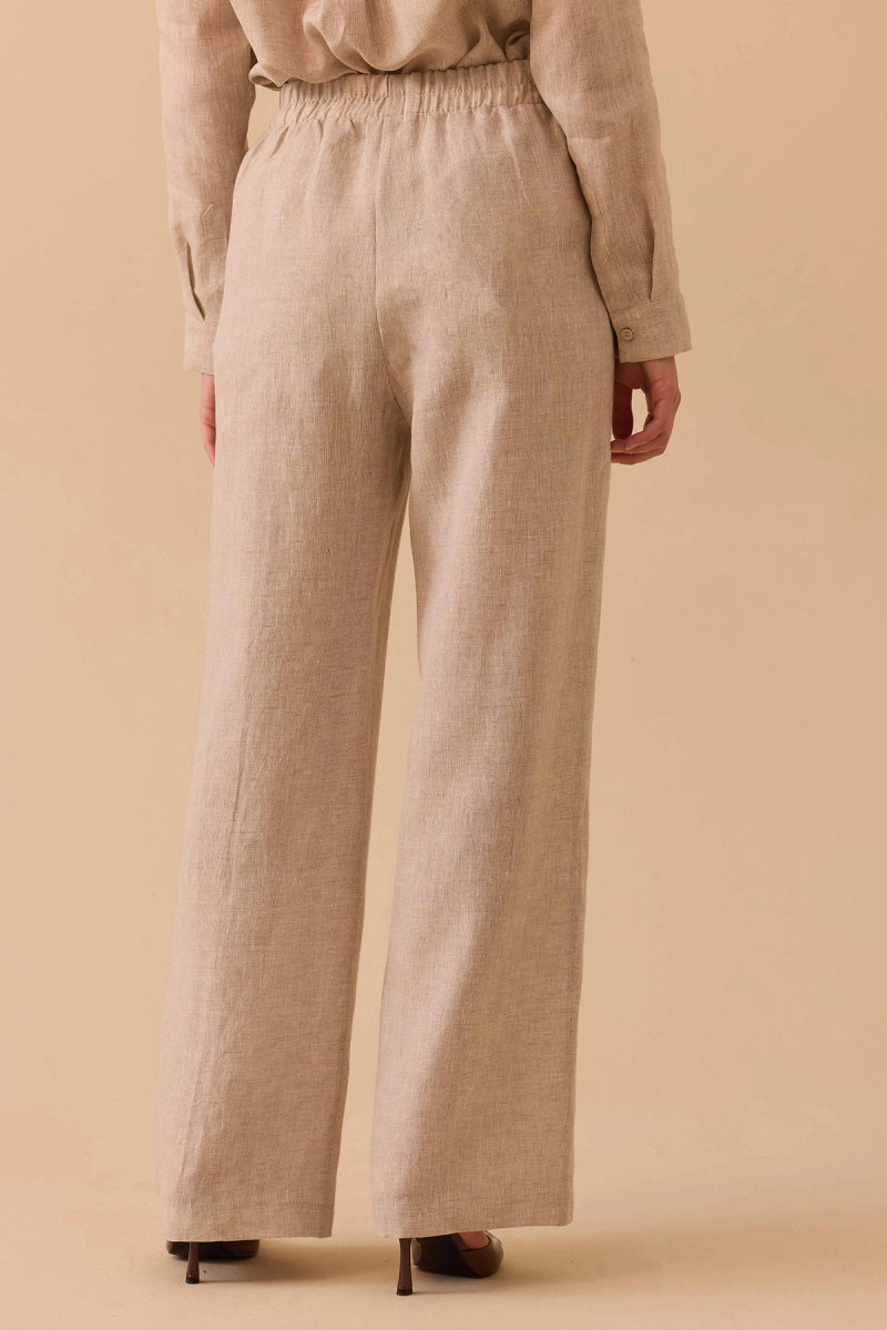 Seçil Kadın Beli Lastik Detaylı Rahat Kesim Keten Pantolon 0054 Bej - 4