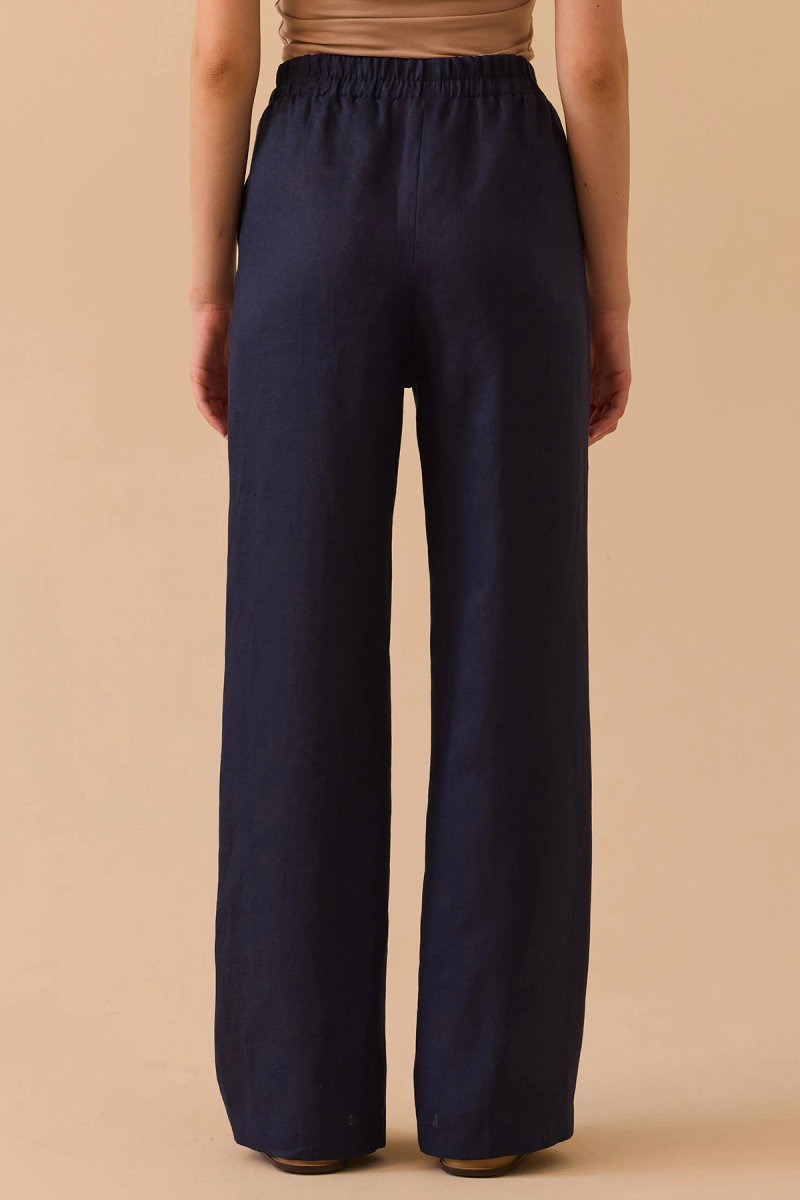 Seçil Kadın Beli Lastik Detaylı Rahat Kesim Keten Pantolon 0054 Lacivert - 4